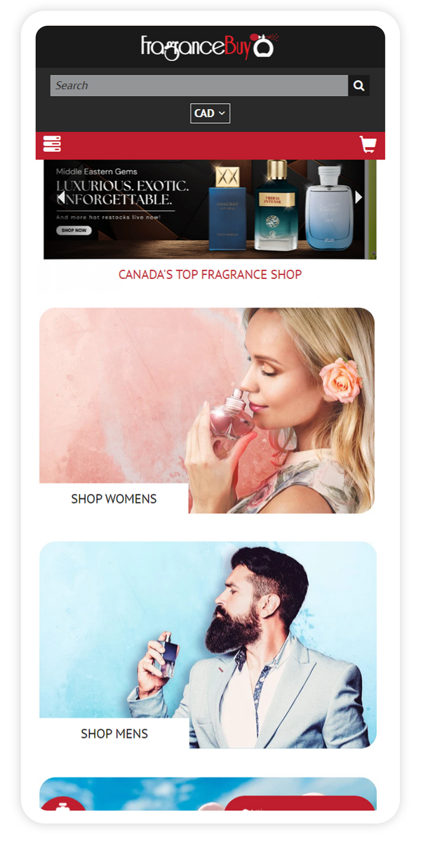 Shopify store design for a fragrance store, mobile view