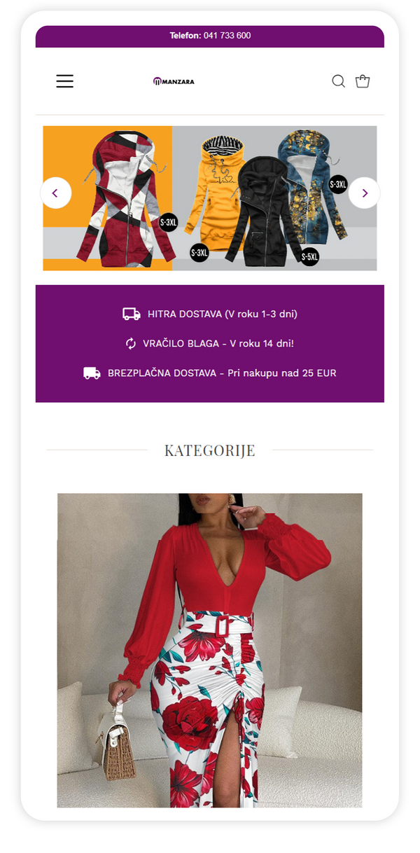 Shopify store design for a women’s fashion store, mobile view