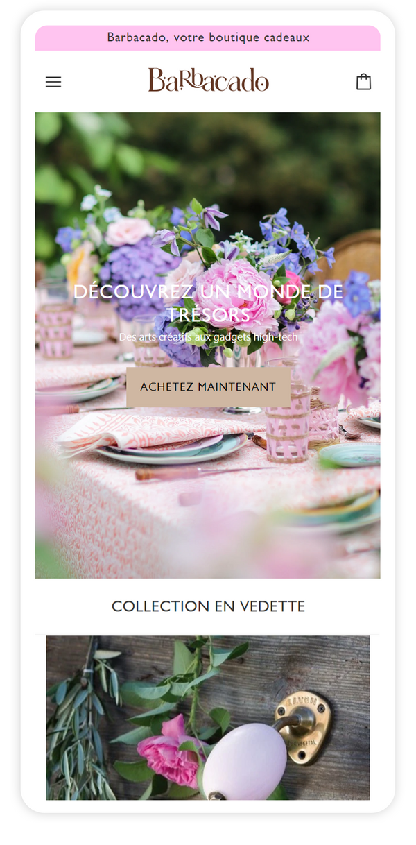 Shopify store design for a home and tableware boutique, mobile view