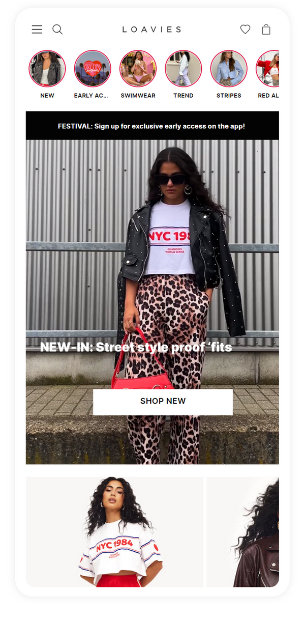 Shopify store design for a fashion brand, mobile view
